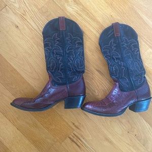 Black and Maroon Leather Cowboy Boots